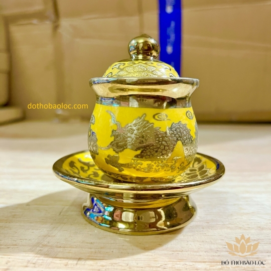 Hủ đựng muối gạo họa tiết rồng vàng 3D cao 9.5cm