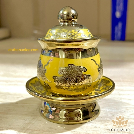 Hủ đựng muối gạo họa tiết rồng vàng 3D cao 9.5cm