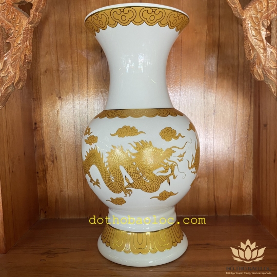 Bình bông sứ Trắng Rồng cao cấp - Cao 22.5cm Ngang 10cm 
