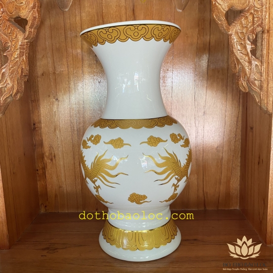 Bình bông sứ Trắng Rồng cao cấp - Cao 20cm Ngang 9cm 