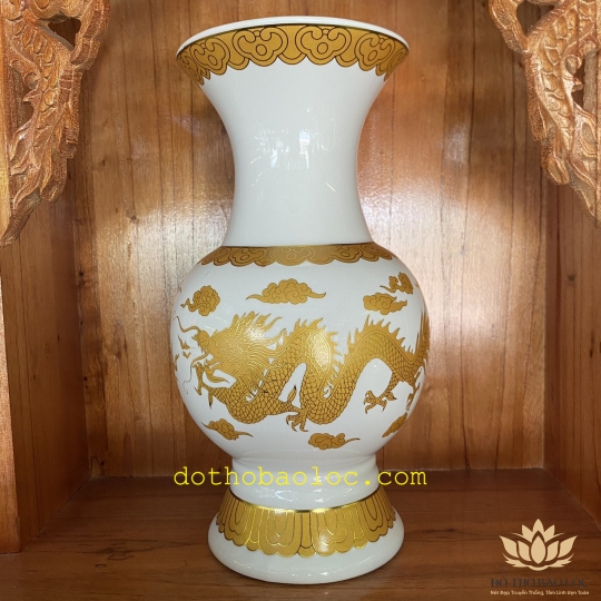 Bình bông sứ Trắng Rồng cao cấp - Cao 17.5cm Ngang 8cm 