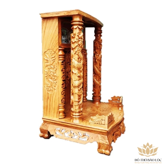 Bàn thờ thần tài thổ địa gỗ gõ đỏ ngang 60 x cao 98cm 