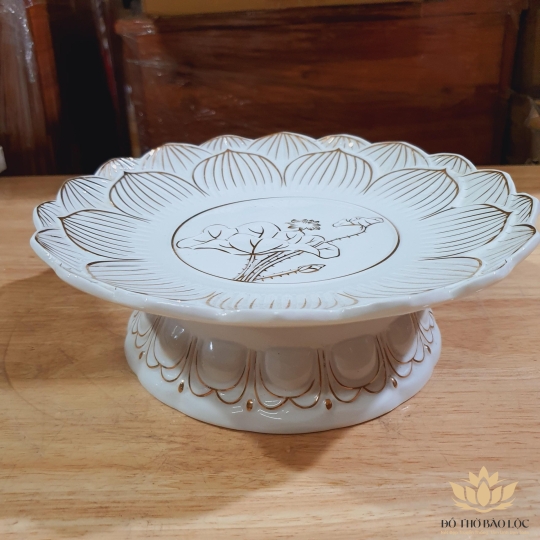 Đĩa trái cây sứ trắng bạch ngọc cao cấp cao 9cm đường kính 23 cm