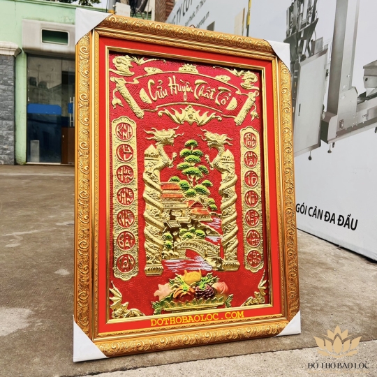 [67x50] Cửu huyền thất tổ bằng đồng cao 67cm x ngang 50cm- Mặt kính ( Mâm ngũ quả)