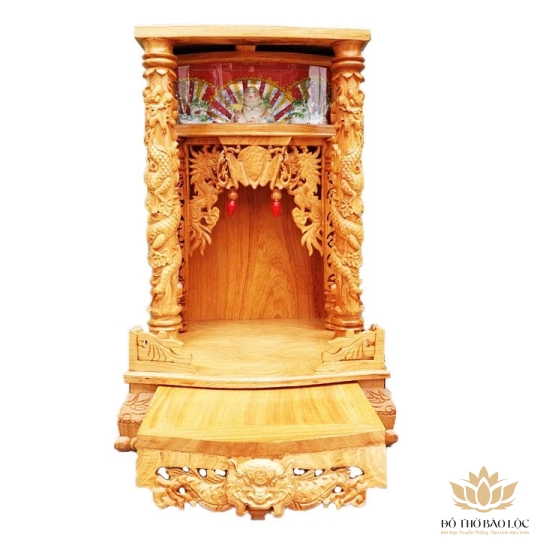 Bàn thờ thần tài thổ địa gỗ gõ đỏ ngang 60 x cao 98cm 