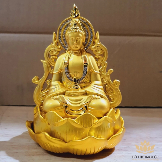 Tượng Phật Quan Thế Âm để xe ô tô màu vàng nhiều kiểu dáng - Kiểu 1