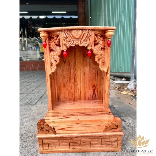 Bàn thờ Thần tài Thổ Địa gỗ xoan đào hàng Việt Nam sản xuất ngang 42cm - Hai màu Vàng, Đỏ