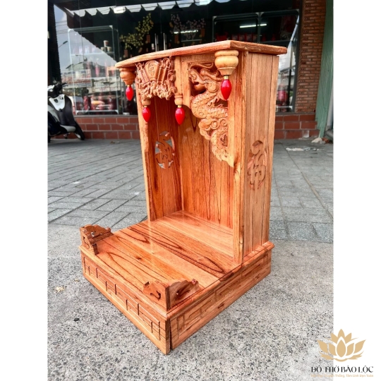 Bàn thờ Thần tài Thổ Địa gỗ xoan đào hàng Việt Nam sản xuất ngang 42cm - Hai màu Vàng, Đỏ