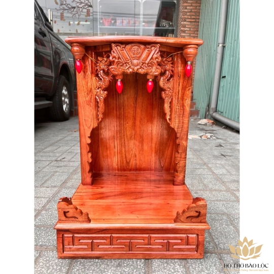 Bàn thờ Thần tài Thổ Địa gỗ xoan đào hàng Việt Nam sản xuất ngang 42cm - Hai màu Vàng, Đỏ