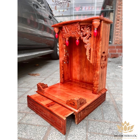 Bàn thờ Thần tài Thổ Địa gỗ xoan đào hàng Việt Nam sản xuất ngang 42cm - Hai màu Vàng, Đỏ