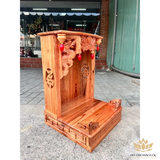 Bàn thờ Thần Tài Thổ Địa gỗ xoan đào 100% ngang 42cm x cao 60cm - Bàn thờ Mẫu mới - Màu Vàng
