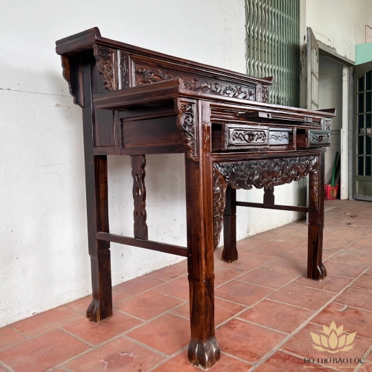 Bàn thờ gia tiên gỗ muồng 2 tầng ngang 1m54