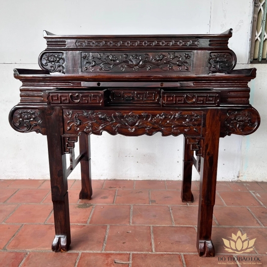 Bàn thờ gia tiên gỗ muồng 2 tầng ngang 1m07