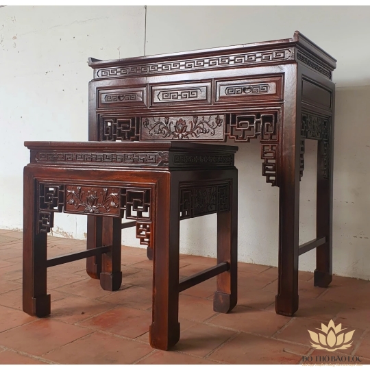 Bàn thờ gia tiên gỗ muồng mẹ bồng con cao 1m27