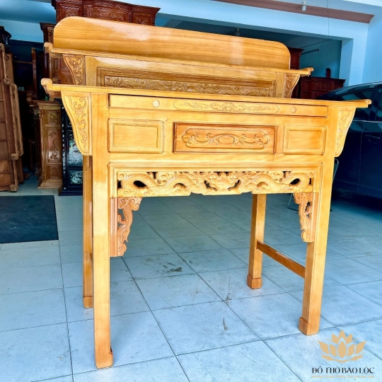 Bàn thờ gia tiên hai tầng gỗ gõ đỏ ngang 1.47m