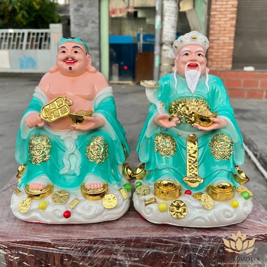 [10inch] Tượng Thần tài Thổ địa đá Việt Nam mẫu đám mây cao 27cm - Xanh