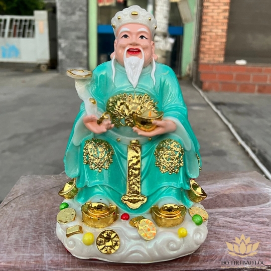 [10inch] Tượng Thần tài Thổ địa đá Việt Nam mẫu đám mây cao 27cm - Xanh