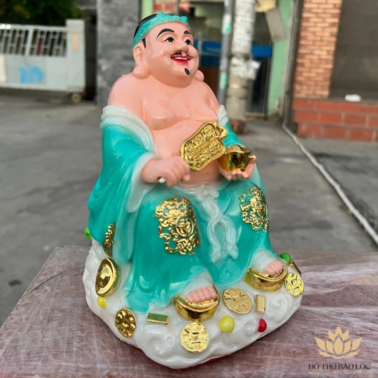 [10inch] Tượng Thần tài Thổ địa đá Việt Nam mẫu đám mây cao 27cm - Xanh