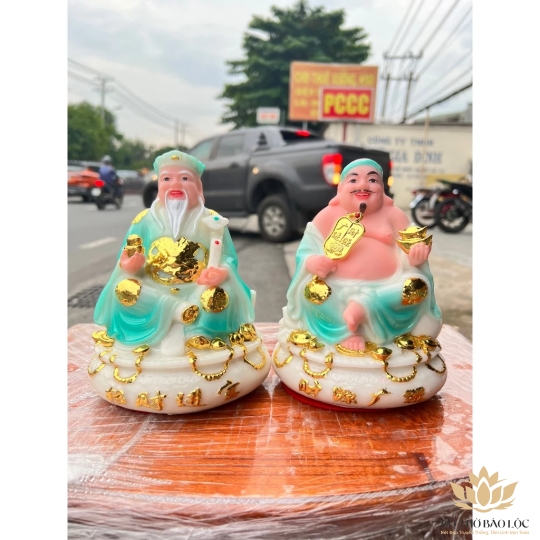 Tượng Thần Tài Thổ Địa Chiêu Tài Lộc Đá Việt Nam Cao 17cm - Màu Xanh Ngọc