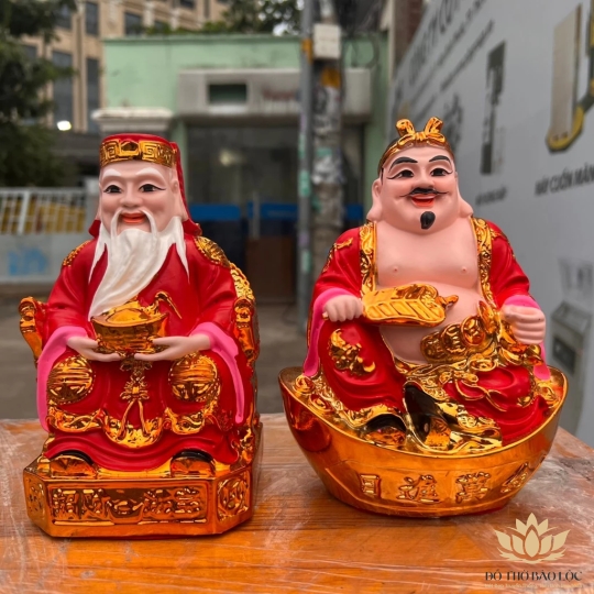 [6inch] Tượng Thần tài Thổ Địa sơn đỏ cao 16.5cm