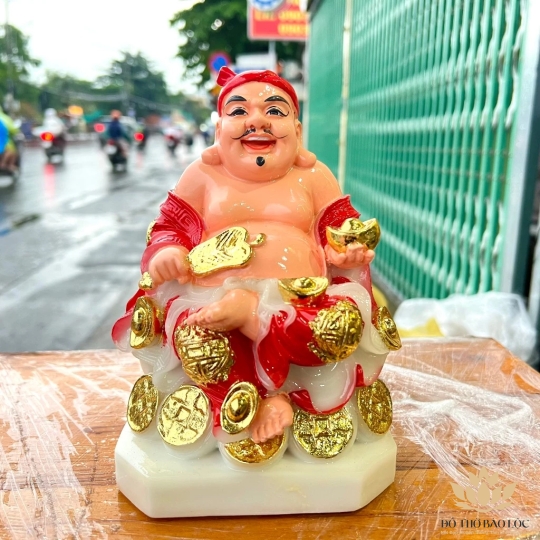 [7inch] Tượng Thần tài Thổ Địa đá Việt Nam Cao 19cm - Đỏ