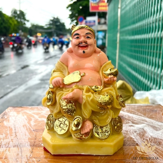 [7inch] Tượng Thần tài Thổ Địa đá Việt Nam Cao 19cm đế vuông ( Màu Vàng)