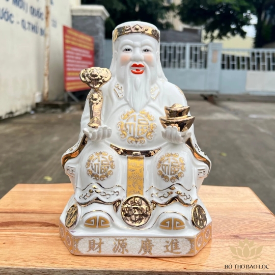 [8inch] Tượng Thần Tài Thổ Địa sứ cao cấp cao 19cm – Trắng