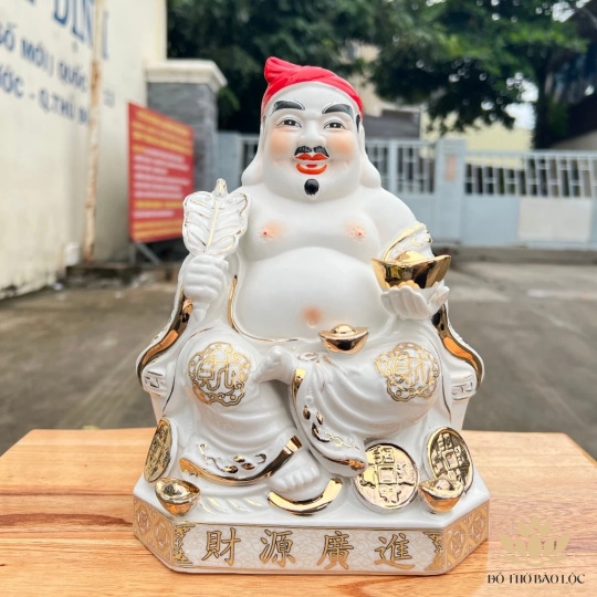 [8inch] Tượng Thần Tài Thổ Địa sứ cao cấp cao 19cm – Trắng