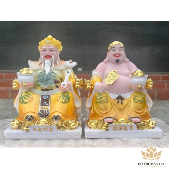 [8inch] Tượng Thần Tài Thổ Địa Đá Nhập Khẩu Cao Cấp Cao 20cm (Mẫu Phú Quý) - Vàng Gấm