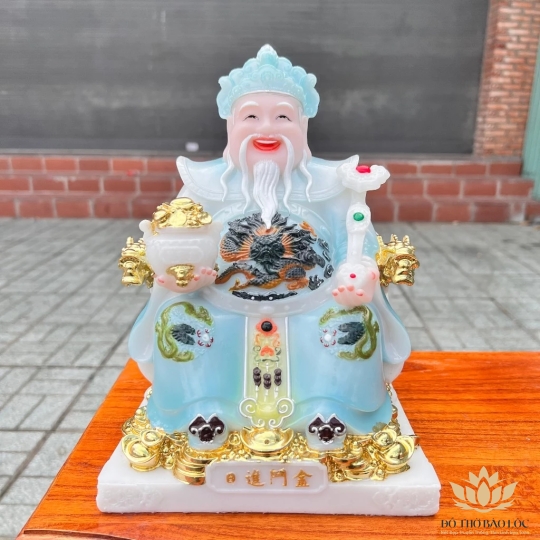 [10inch] Tượng Thần Tài Thổ Địa Đá Nhập Khẩu Cao Cấp Cao 26cm – Xanh gấm (Mẫu Phú Quý)