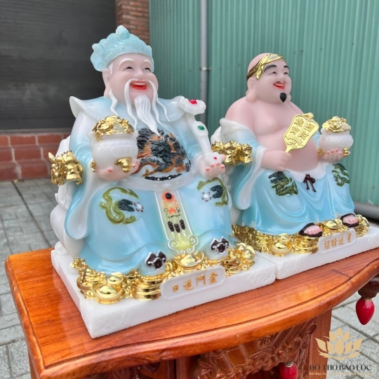 [10inch] Tượng Thần Tài Thổ Địa Đá Nhập Khẩu Cao Cấp Cao 26cm – Xanh gấm (Mẫu Phú Quý)