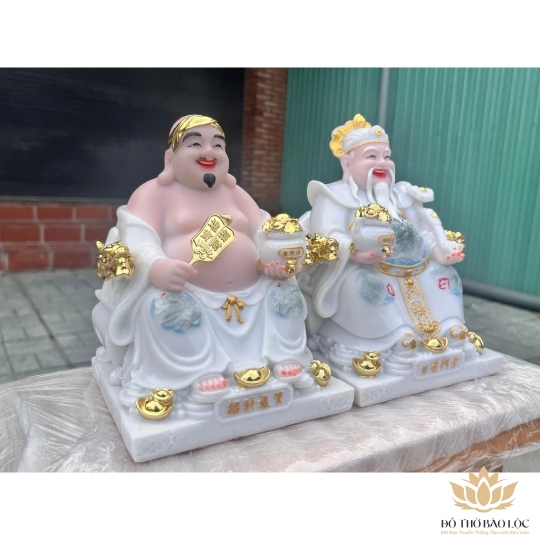 [10inch] Tượng Thần Tài Thổ Địa Đá Nhập Khẩu Cao Cấp  – Trắng Gấm - Mẫu Phú Quý