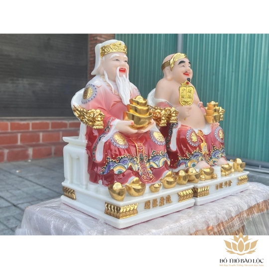 [10inch] Tượng Thần Tài Thổ Địa Áo Gấm Đá Nhập Khẩu Cao cấp 10inch - đỏ sẫm