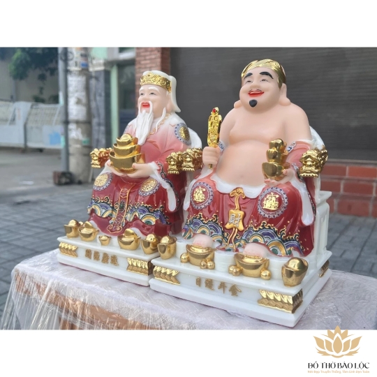 [10inch] Tượng Thần Tài Thổ Địa Áo Gấm Đá Nhập Khẩu Cao cấp 10inch - đỏ sẫm