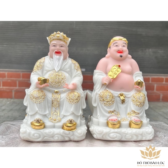 [10inch] Tượng Thần tài Thổ Địa bằng đá nhập khẩu cao cấp cao 25cm – Màu trắng