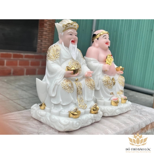 [8inch] Tượng Thần tài Thổ Địa bằng đá nhập khẩu cao cấp cao 22cm – Màu trắng