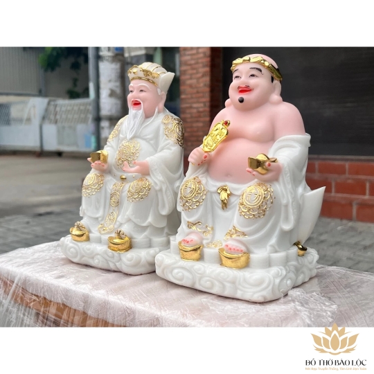 [10inch] Tượng Thần tài Thổ Địa bằng đá nhập khẩu cao cấp cao 25cm – Màu trắng