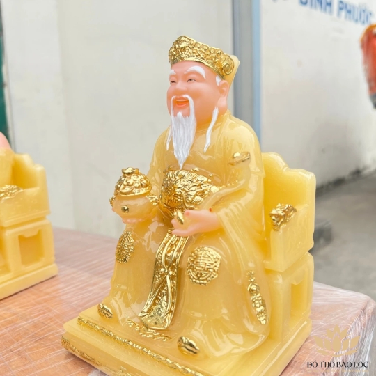 [6inch] Tượng Thần tài Thổ Địa đá nhập khẩu Cao 14.5cm - Màu vàng