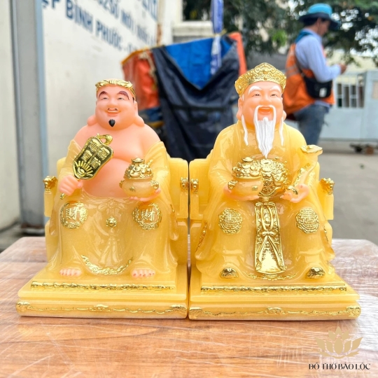 [10inch] Tượng Thần tài Thổ Địa ngồi ghế đá nhập khẩu mẫu mới nhất cao 25cm – Vàng