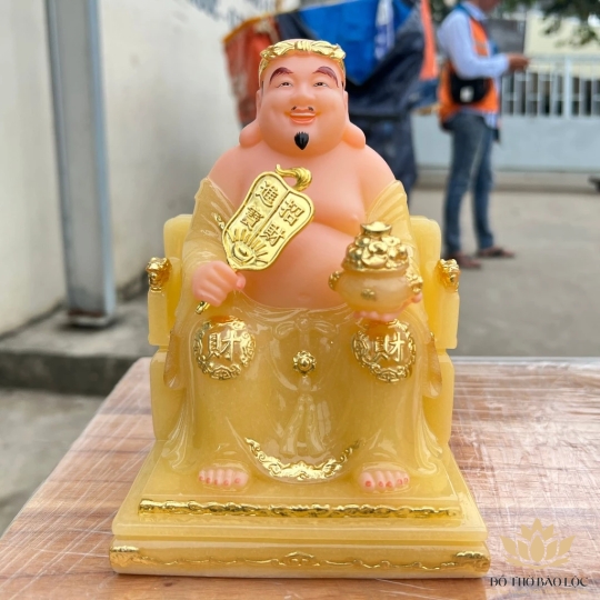 [6inch] Tượng Thần tài Thổ Địa đá nhập khẩu Cao 14.5cm - Màu vàng