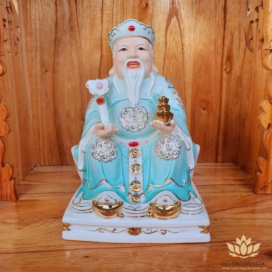 [8inch] Tượng Thần Tài Thổ Địa sứ đức hóa cao cấp nhập khẩu Đài Loan cao 23.5cm –Xanh