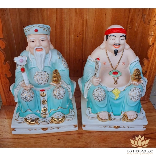 [8inch] Tượng Thần Tài Thổ Địa sứ đức hóa cao cấp nhập khẩu Đài Loan cao 23.5cm –Xanh