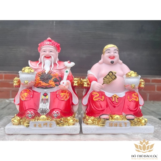 [12inch] Tượng Thần tài Thổ Địa áo gấm bằng đá nhập khẩu cao cấp cao 30cm – Đỏ gấm (Mẫu Phú Quý)