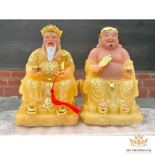 [10inch] Tượng Thần tài Thổ Địa bằng đá nhập khẩu cao cấp cao 25cm – Màu vàng thạch anh