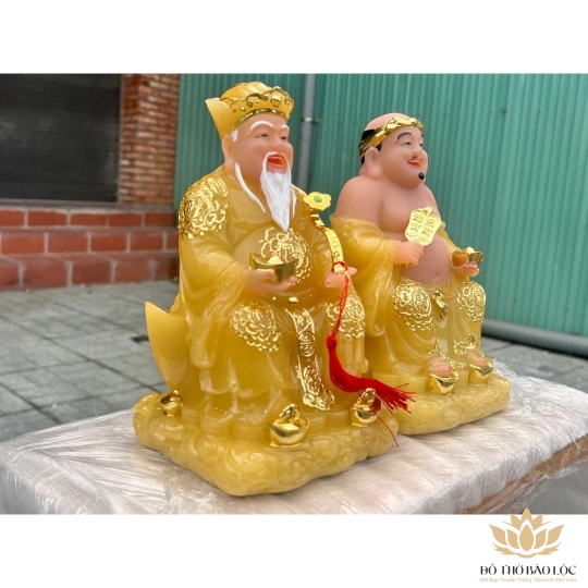 [10inch] Tượng Thần tài Thổ Địa bằng đá nhập khẩu cao cấp cao 25cm – Màu vàng thạch anh