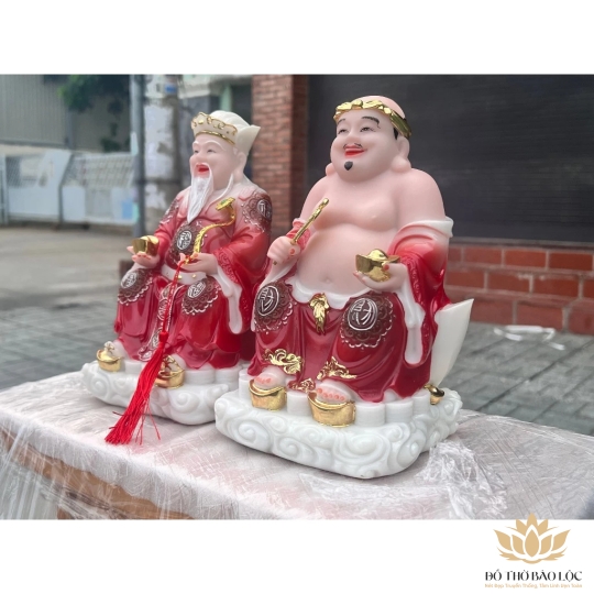 [8inch] Tượng Thần tài Thổ Địa áo gấm bằng đá nhập khẩu cao cấp cao 22cm – Màu đỏ