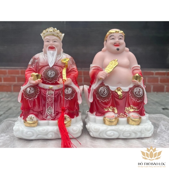 [8inch] Tượng Thần tài Thổ Địa áo gấm bằng đá nhập khẩu cao cấp cao 22cm – Màu đỏ