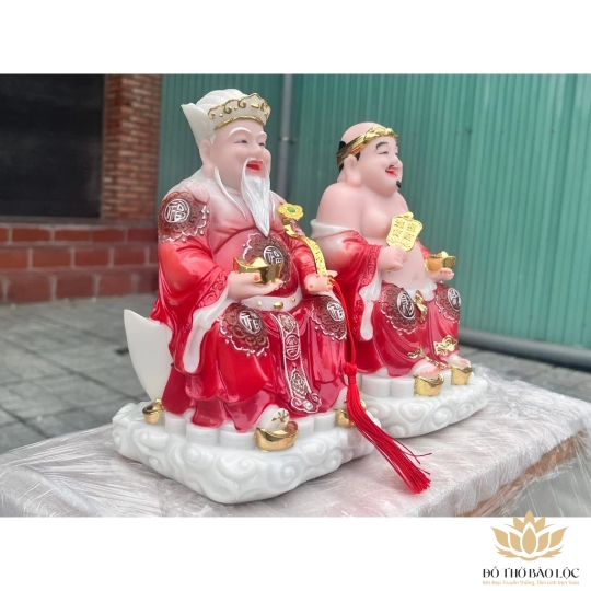 [10inch] Tượng Thần tài Thổ Địa áo gấm bằng đá nhập khẩu cao cấp cao 25cm – Màu đỏ