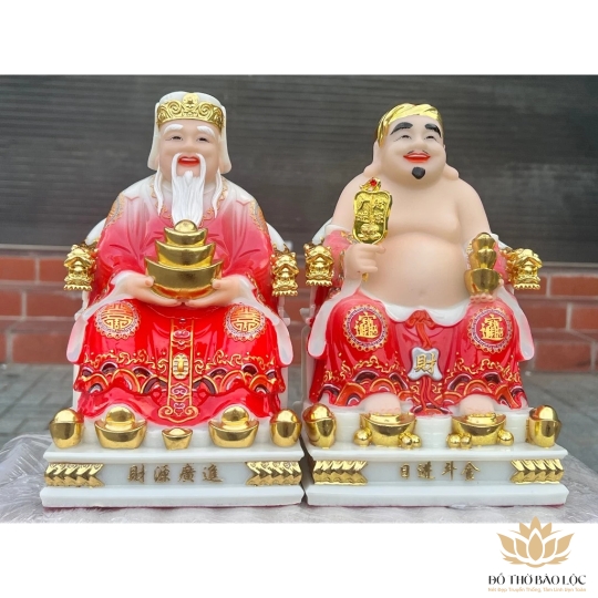 [12inch] Cặp Tượng Thần Tài Thổ Địa Áo Gấm Đá Nhập Khẩu Cao cấp 12inch - màu đỏ