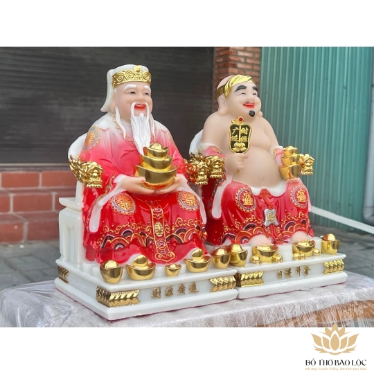 [8inch] Tượng Thần Tài Thổ Địa Áo Gấm Đá Nhập Khẩu Cao cấp 8inch - đỏ